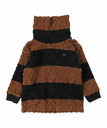 Cable Pile Jacquard Striped Hi-neck Pullover
