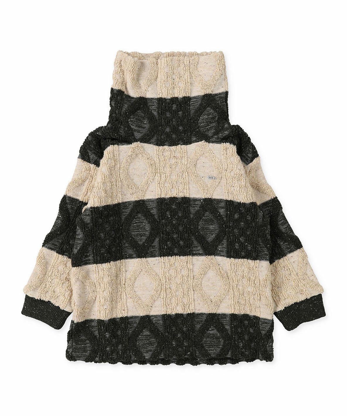 Cable Pile Jacquard Striped Hi-neck Pullover