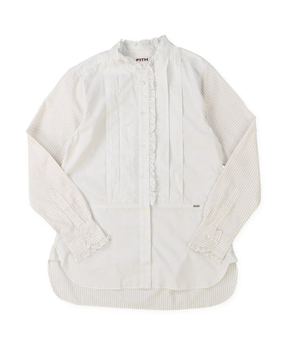 Poplin Striped Ruffle Blouse(LADIES)