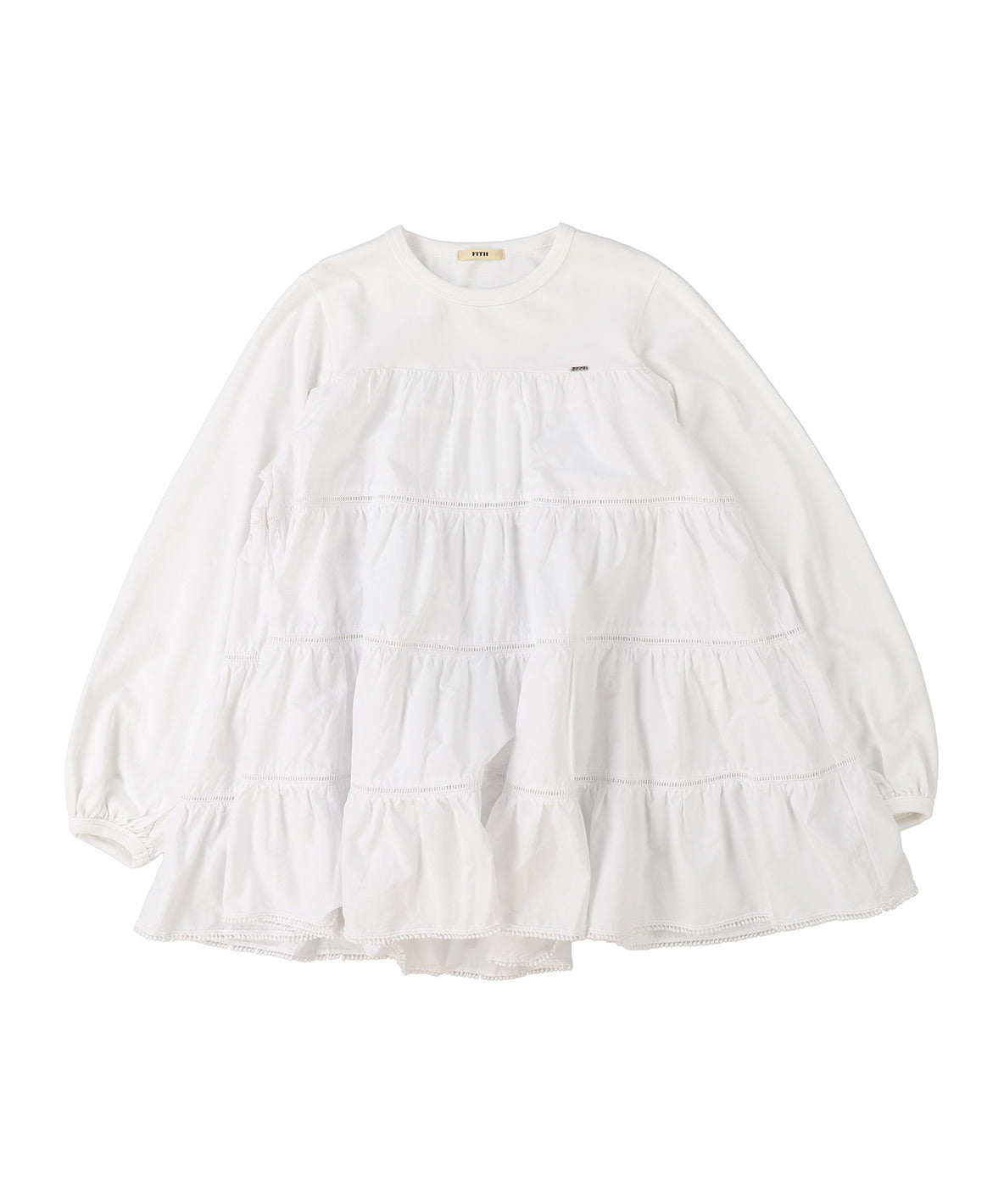 Cotton Jersey and Cloth Tiered Long Sleeve Tee(LADIES)
