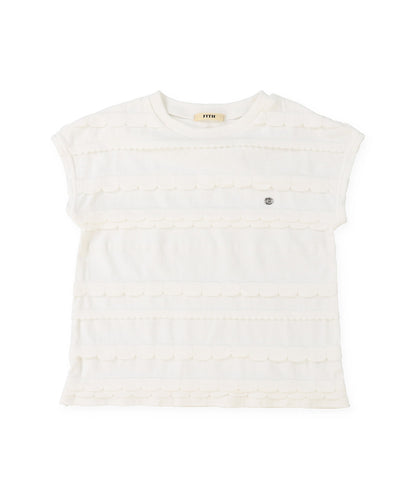 Scalloped Jacquard French-sleeve Tee