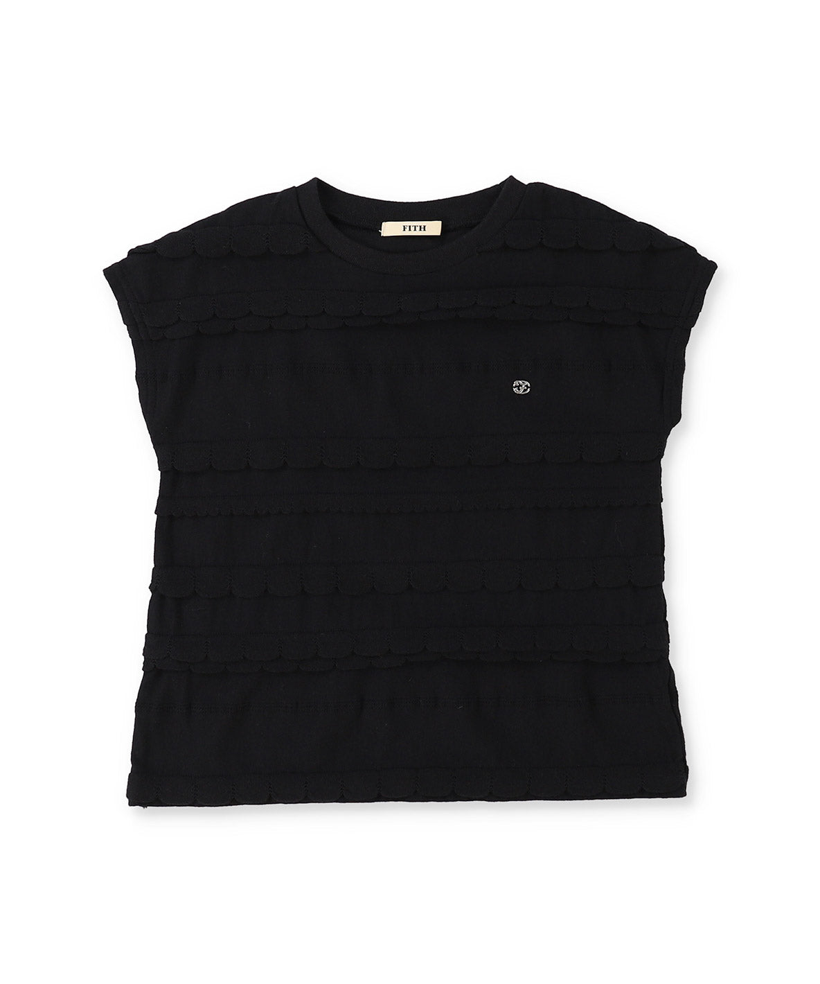 Scalloped Jacquard French-sleeve Tee