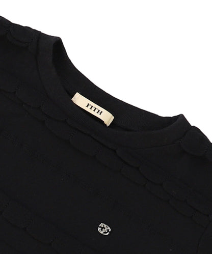 Scalloped Jacquard Long Sleeve Tee