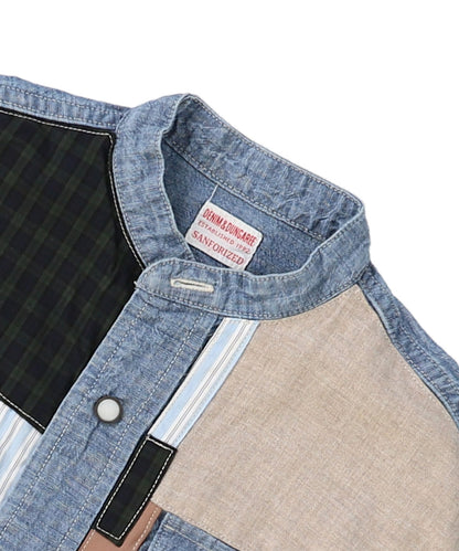 Uneven Dungaree Western Collarless Shirt