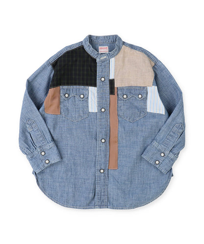Uneven Dungaree Western Collarless Shirt