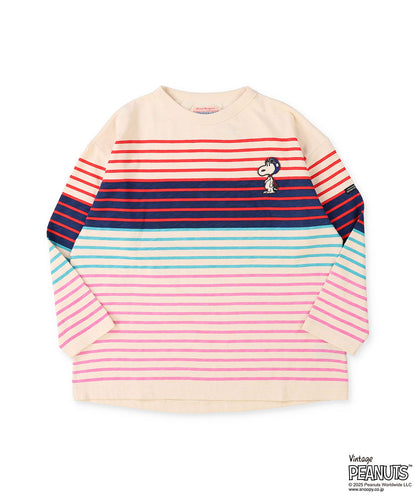 SNOOPY Striped Print Tee(LADIES)