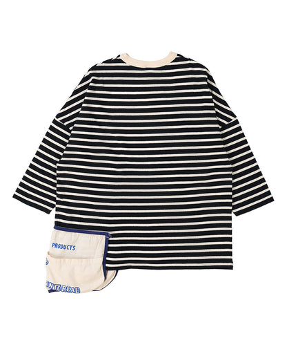 Striped Cotton Jersey Apron L/S Tee(LADIES)