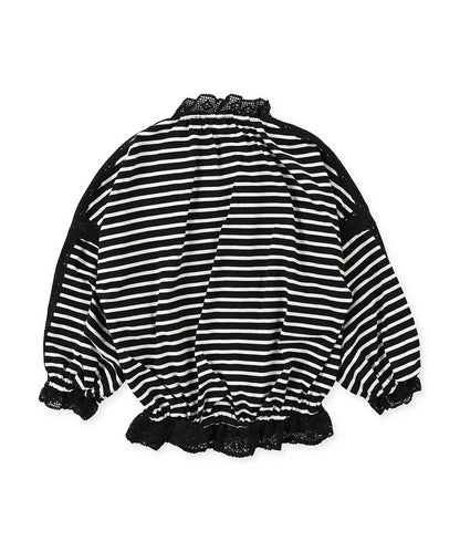 Striped and Lace Smoked Long Sleeve Tee