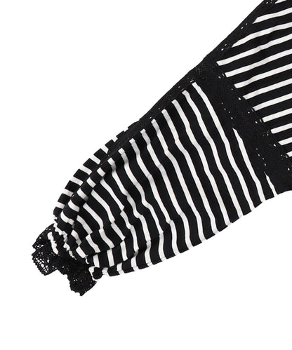 Striped and Lace Smoked Long Sleeve Tee