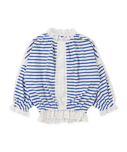 Striped and Lace Smoked Long Sleeve Tee