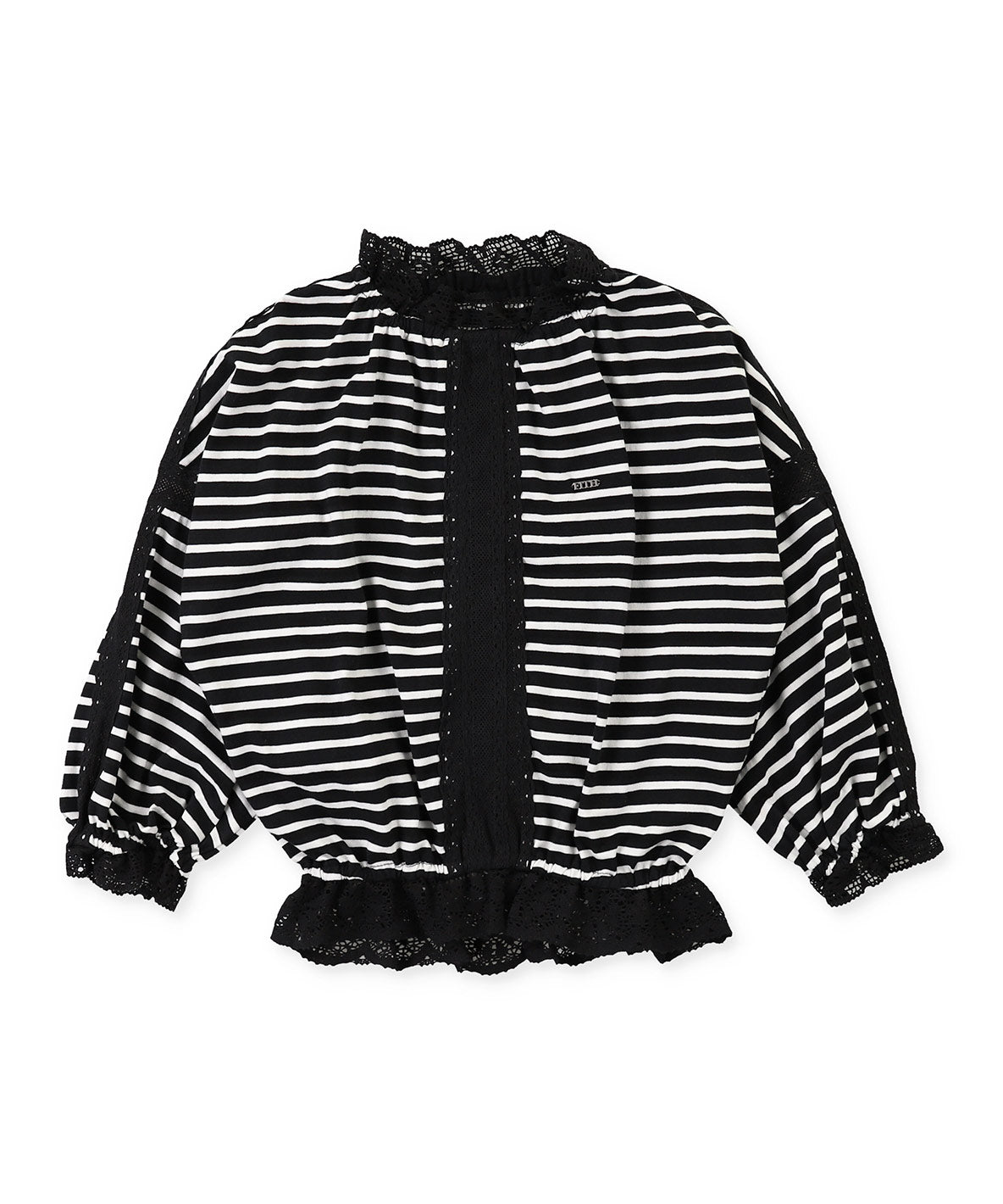 Striped and Lace Smoked Long Sleeve Tee