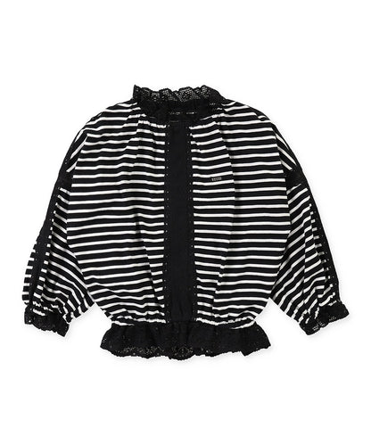 Striped and Lace Smoked Long Sleeve Tee