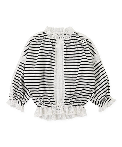 Striped and Lace Smoked Long Sleeve Tee