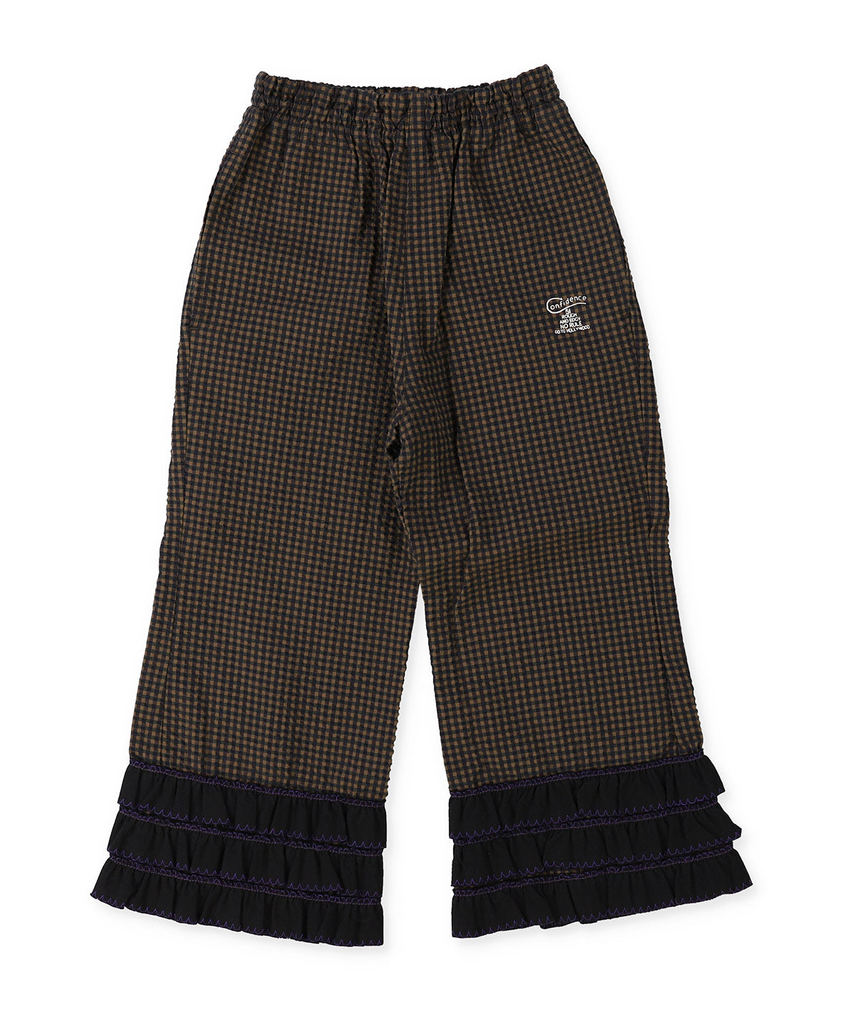 Waffle Gingham Plaid Ruffled Pants