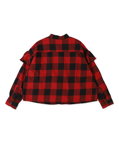 Twill Block Checkered Ruffled Shirt(LADIES)