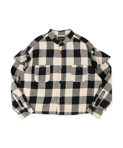 Twill Block Checkered Ruffled Shirt(LADIES)
