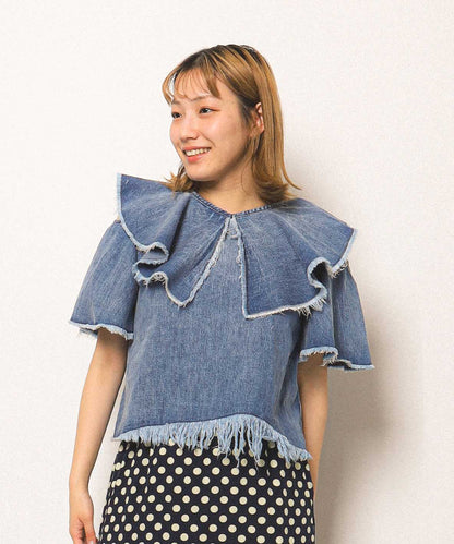 Work Denim Ruffled Blouse(LADIES)