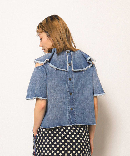 Work Denim Ruffled Blouse(LADIES)