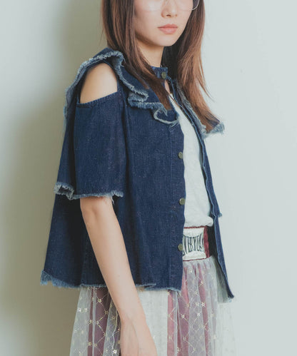 Work Denim Ruffled Blouse(LADIES)