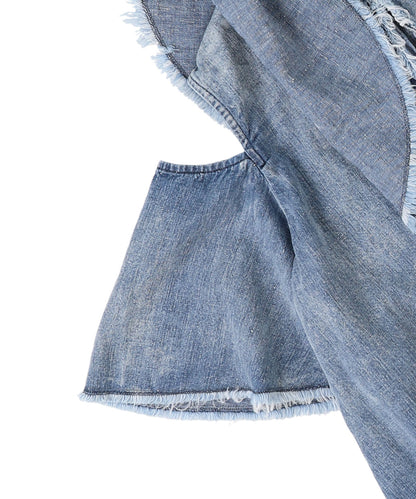 Work Denim Ruffled Blouse(LADIES)