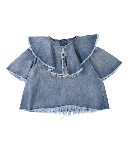 Work Denim Ruffled Blouse(LADIES)