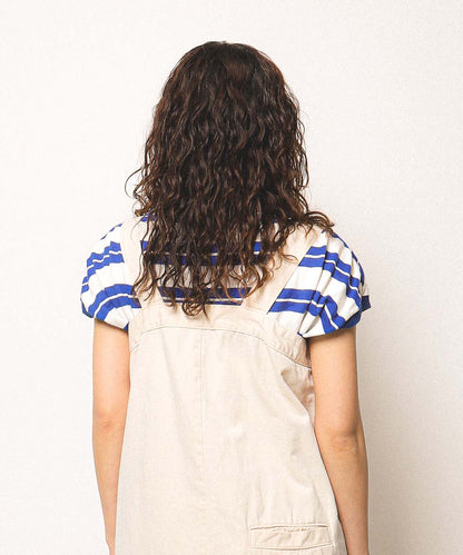 Striped Button Sleeveless Tee(LADIES)