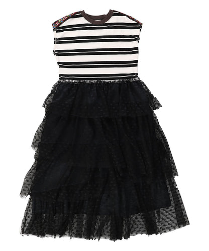 Striped Cotton Jersey Tiered Docking Dress(LADIES)