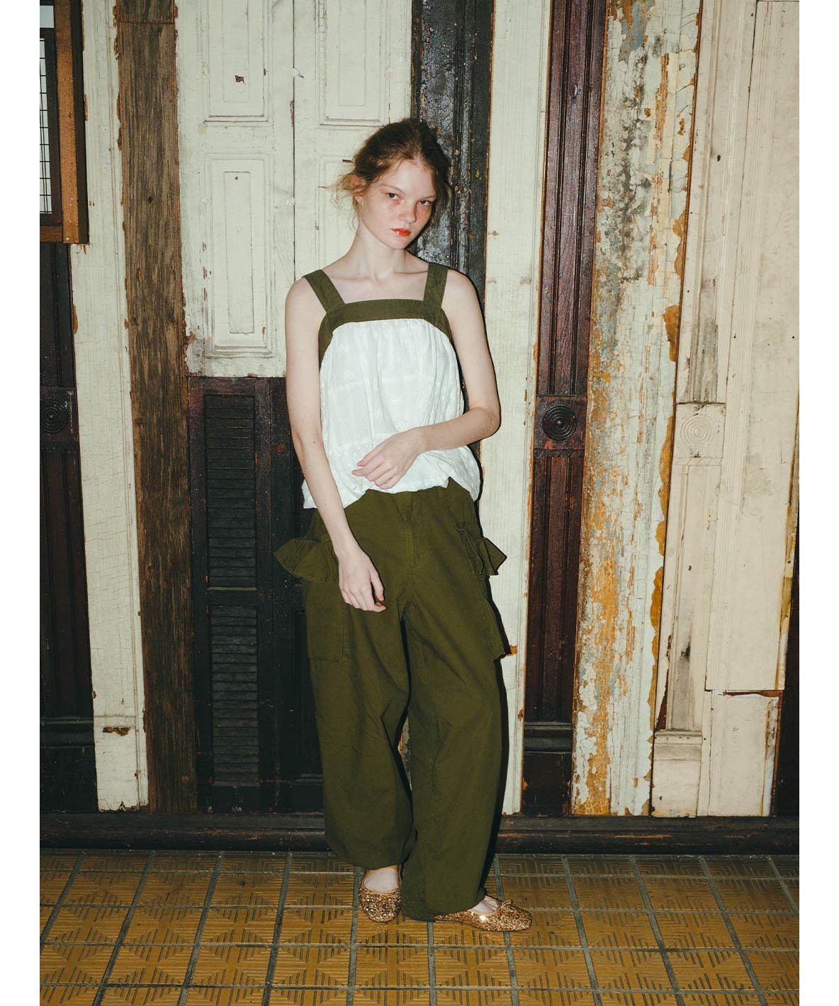 Ruffled Flap Pocket Weather Cloth Pants(LADIES)