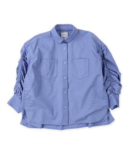 Broadcloth Gathered-sleeve Long Shirt