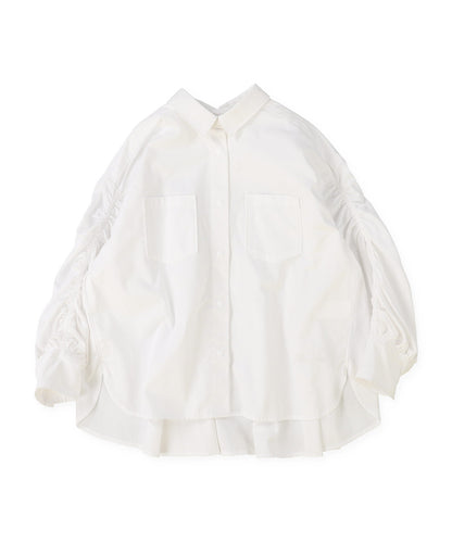 Broadcloth Gathered-sleeve Long Shirt