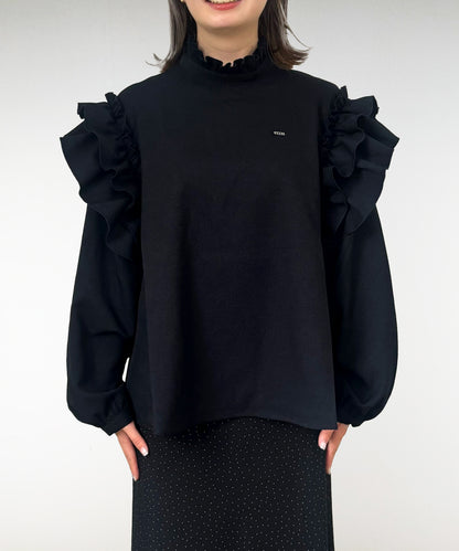 Mottled Serge Stretch Ruffled Blouse