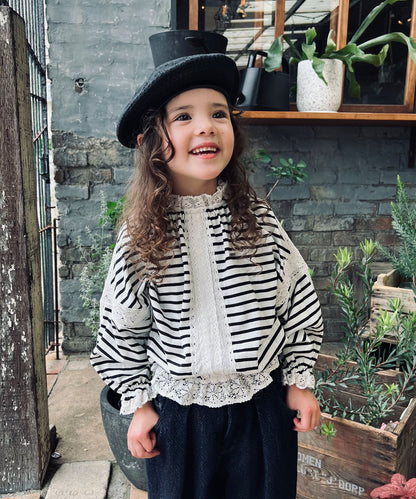 Striped and Lace Smoked Long Sleeve Tee