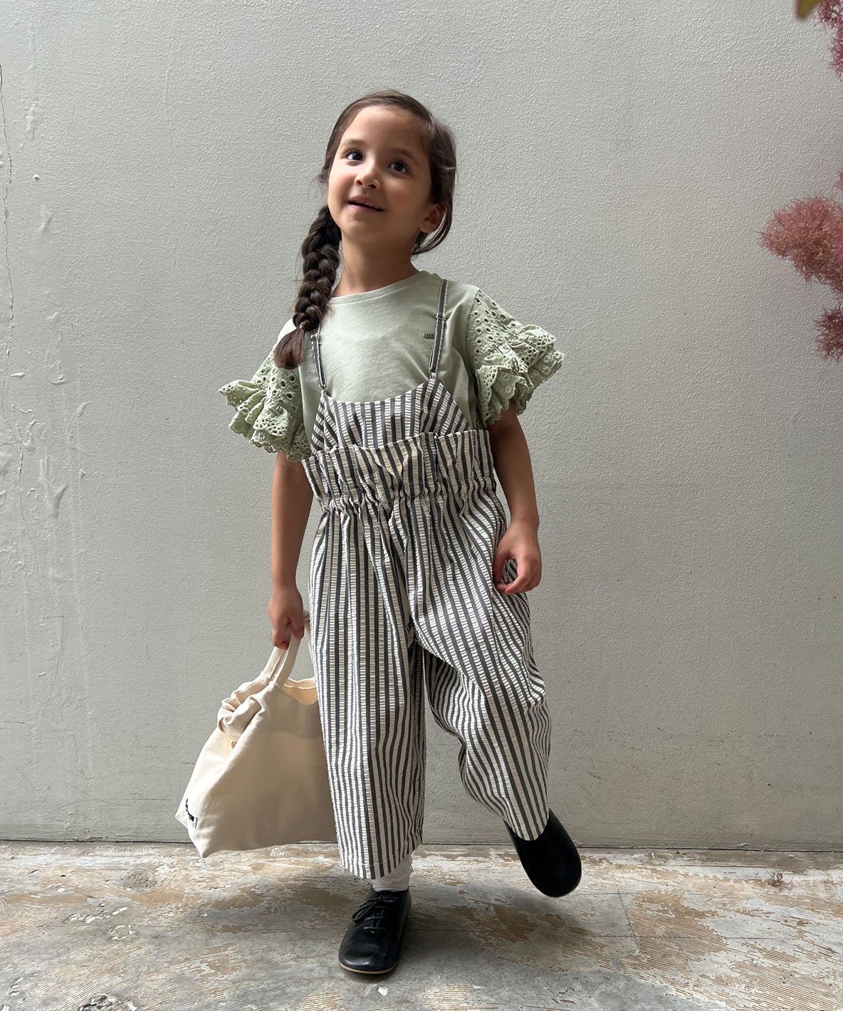 COOLMAX Seersucker Frill Salopette Pants