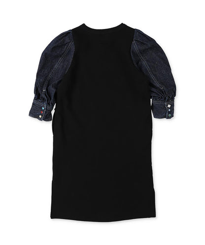 Vintage Fleece Denim Balloon-sleeve Sweat Dress