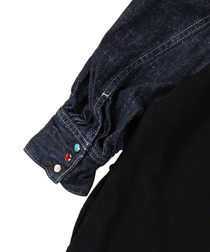 Vintage Fleece Denim Balloon-sleeve Sweat Dress