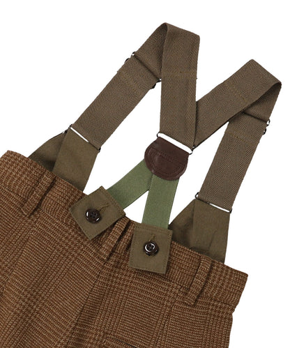Tweed Glencheck  Suspenders Pants